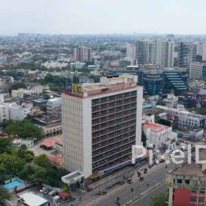 PD0853 - Cinematic Aerial Orbit of Chennai's LIC Building and Coastline
