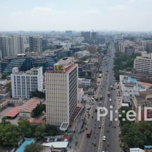 PD0852 - Aerial View of Chennai's LIC Building and Cityscape