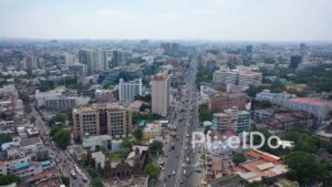 PD0851 - Aerial Flight Over Chennai's Bustling Anna Salai (Mount Road)