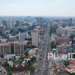 PD0851 - Aerial Flight Over Chennai's Bustling Anna Salai (Mount Road)