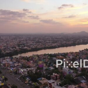 PD0893 - Scenic Aerial Sunset Over Velachery Lake in Chennai