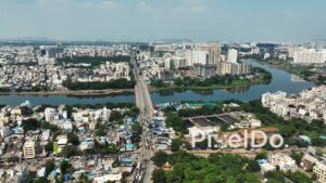 PD0751 - Aerial Drone View of Pune's Cityscape and Mundhwa Bridge