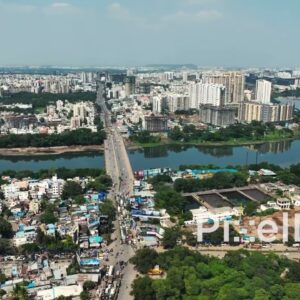 PD0751 - Aerial Drone View of Pune's Cityscape and Mundhwa Bridge