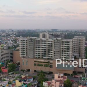 PD0888 - Aerial Orbit of a Modern Mixed-Use Complex