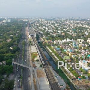PD0878 - Aerial View of Chennai's Coastal Development and Railway System