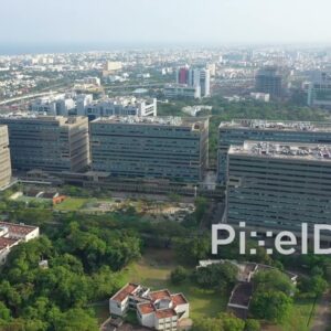 PD0876 - Aerial Orbit of TIDEL Park and Chennai Cityscape