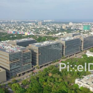 PD0875 - Aerial Pan of TIDEL Park with Chennai's Coastal Skyline