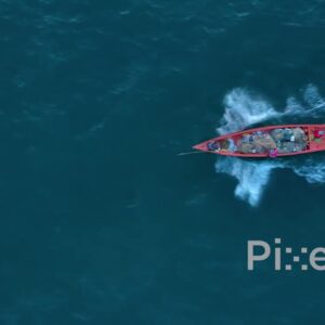 PD0913 - Top-Down Aerial Tracking Shot of a Fishing Boat at Sea