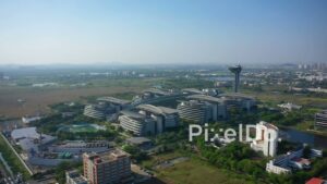 PD0951 - Aerial Drone Pan of a Modern Corporate IT Park