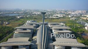 PD0960 - Aerial Drone Reveals Symmetrical Architecture of a Modern Tech Hub