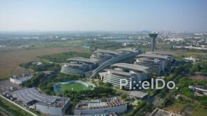 PD0952 - Aerial Drone Shot of a Modern IT Park with Unique Architecture