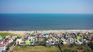 PD0948 - Aerial Drone Reveals Colorful Fishing Village and Coastal Town