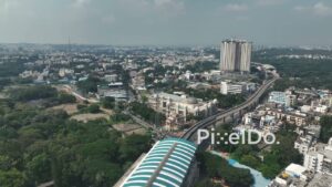 PD0806 - Aerial Pan of Bengaluru's Urban Landscape with Gopalan Arcade Mall