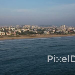 PD0937 - Drone Flight Over Ocean Revealing Chennai's Urban Coastline