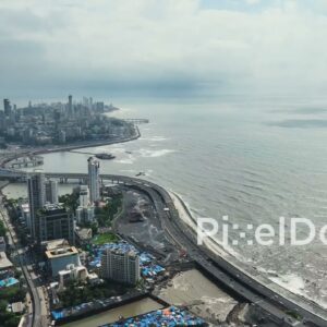 PD0989 - High-Angle Aerial View of a Coastal Metropolis and its Expansive Highway System