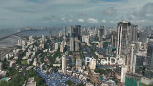 PD0990 - Aerial View of a Sprawling Coastal Metropolis Showing Urban Contrast