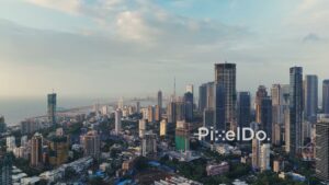 PD0984 - Ascending Aerial View of Mumbai's Coastal Skyline and Sea Link