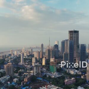 PD0984 - Ascending Aerial View of Mumbai's Coastal Skyline and Sea Link