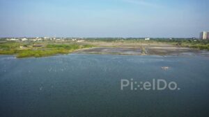 PD0975 - Orbiting Drone View of a Coastal Wetland and Bird Sanctuary