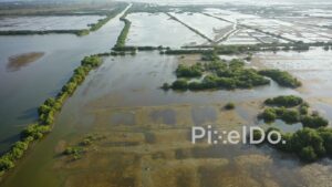 PD0968 - Aerial Drone Pan Over an Expansive Wetland and Mangrove Ecosystem