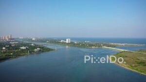 PD0966 - Aerial Drone Flight Over Muttukadu Backwaters Towards Coastal Bridge