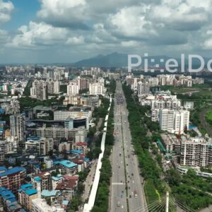 PD0998 - Aerial View of a Planned Suburban Cityscape with a Central Expressway