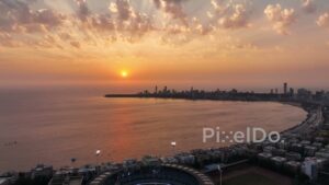 PD0797 - Epic Aerial Sunset Over Mumbai's Iconic Coastline