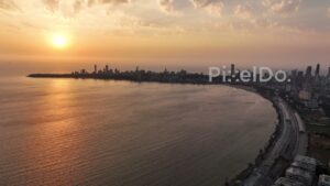 PD0795 - Breathtaking Aerial View of Mumbai's Marine Drive at Sunset