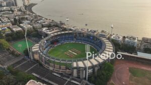 PD0793 - Cinematic Aerial Orbit of Wankhede Stadium on Mumbai's Coastline