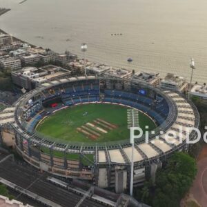 PD0793 - Cinematic Aerial Orbit of Wankhede Stadium on Mumbai's Coastline