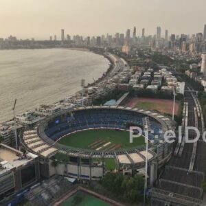 PD0792 - Aerial Pan of Mumbai's Wankhede Stadium and Marine Drive