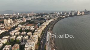 PD0790 - Aerial Drone Flight Over Mumbai's Marine Drive Coastline