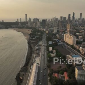 PD0789 - Aerial Panorama of Mumbai's Coastline and Urban Skyline
