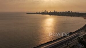 PD0788 - Stunning Aerial Sunset Over Mumbai's Marine Drive
