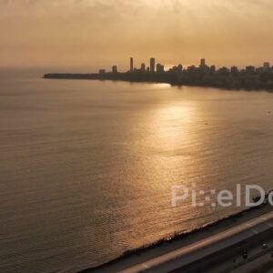 PD0788 - Stunning Aerial Sunset Over Mumbai's Marine Drive