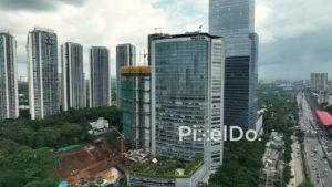 PD1084 - Close-Up Aerial Drone Pan of Westin Hotel Mumbai