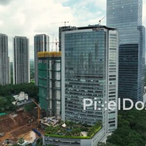 PD1084 - Close-Up Aerial Drone Pan of Westin Hotel Mumbai