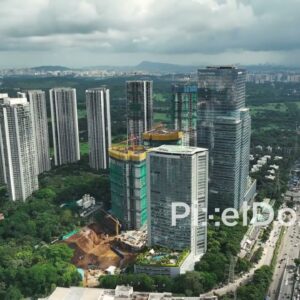 PD1083 - Aerial Drone View of Oberoi Realty Towers, Westin Mumbai, and Western Express Highway