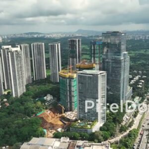 PD1082 - Aerial Drone Pan of Oberoi Realty Towers, Westin Mumbai, and Commerz II