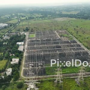 PD1074 - Aerial Drone Pan Over Large Electrical Power Substation