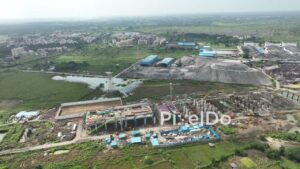 PD1072 - Aerial Drone Pan of Bullet Train Station Construction Site