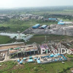 PD1072 - Aerial Drone Pan of Bullet Train Station Construction Site