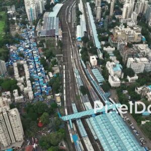 PD1120 - Aerial Drone Flight Over Mumbai Central Station and Cityscape