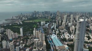 PD1119 - Aerial Drone Flight Over Mumbai Central Station and Sprawling Cityscape