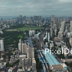 PD1119 - Aerial Drone Flight Over Mumbai Central Station and Sprawling Cityscape