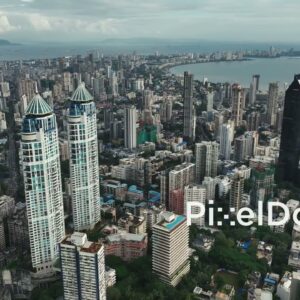 PD1115 - Aerial Drone Pan of South Mumbai's Iconic Skyline and Coastline
