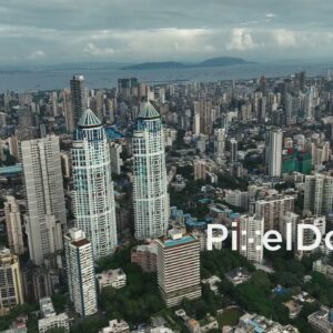 PD1114 - Aerial Drone Pan of South Mumbai's Iconic Cityscape and Skyscrapers