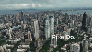 PD1113 - Aerial Drone Pan of South Mumbai Skyline with The Imperial Towers