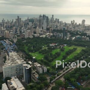 PD1111 - Aerial Drone View of South Mumbai Cityscape, Willingdon Sports Club, and Railway Station