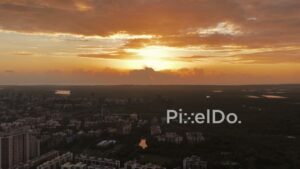 PD1106 - Dramatic Aerial Drone Shot of Sunset Over Mumbai's Northern Suburb